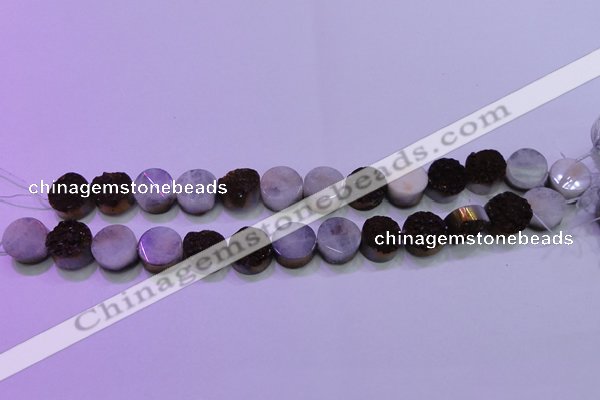 CAG8365 7.5 inches 16mm coin purple plated druzy agate beads