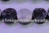 CAG8367 7.5 inches 16mm coin black plated druzy agate beads