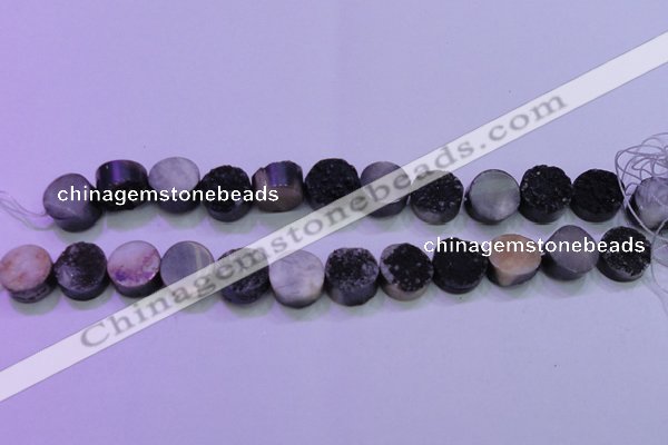 CAG8367 7.5 inches 16mm coin black plated druzy agate beads