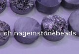 CAG8372 7.5 inches 18mm coin silver plated druzy agate beads