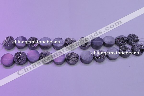 CAG8372 7.5 inches 18mm coin silver plated druzy agate beads