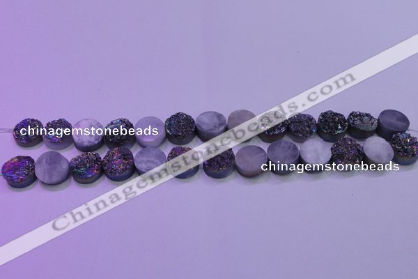 CAG8374 7.5 inches 18mm coin rainbow plated druzy agate beads