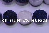 CAG8376 7.5 inches 18mm coin blue plated druzy agate beads