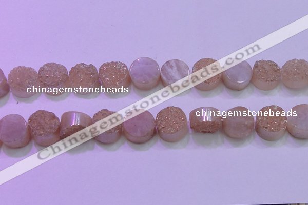 CAG8381 7.5 inches 20mm coin champagne plated druzy agate beads