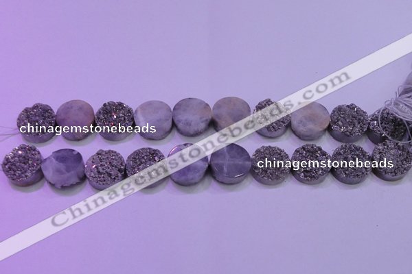 CAG8382 7.5 inches 20mm coin silver plated druzy agate beads