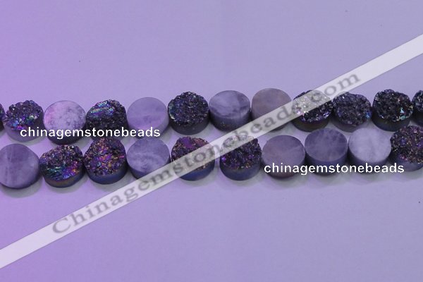 CAG8384 7.5 inches 20mm coin rainbow plated druzy agate beads