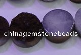 CAG8385 7.5 inches 20mm coin purple plated druzy agate beads