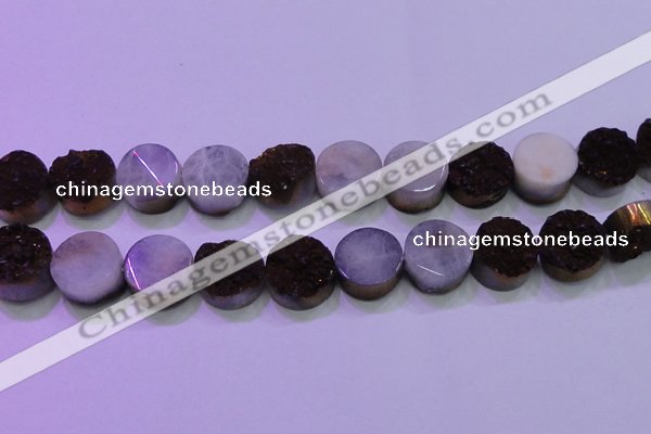 CAG8385 7.5 inches 20mm coin purple plated druzy agate beads