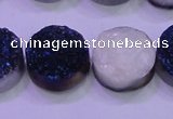 CAG8386 7.5 inches 20mm coin blue plated druzy agate beads