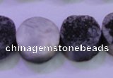 CAG8387 7.5 inches 20mm coin black plated druzy agate beads