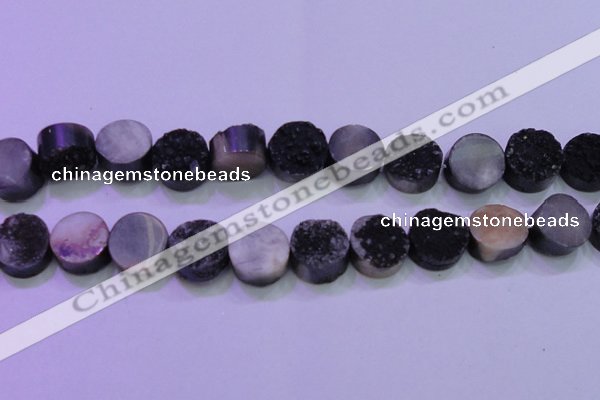 CAG8387 7.5 inches 20mm coin black plated druzy agate beads