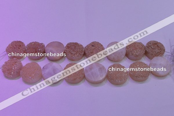 CAG8391 7.5 inches 25mm coin champagne plated druzy agate beads