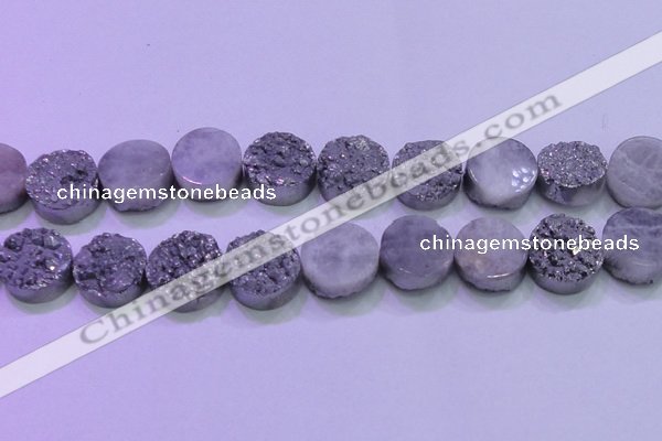 CAG8392 7.5 inches 25mm coin silver plated druzy agate beads