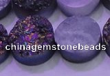 CAG8394 7.5 inches 25mm coin rainbow plated druzy agate beads