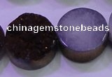 CAG8395 7.5 inches 25mm coin purple plated druzy agate beads