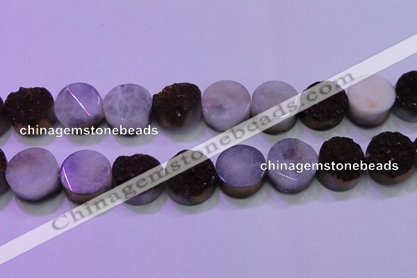 CAG8395 7.5 inches 25mm coin purple plated druzy agate beads