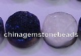 CAG8396 7.5 inches 25mm coin blue plated druzy agate beads