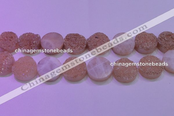 CAG8401 7.5 inches 30mm coin champagne plated druzy agate beads