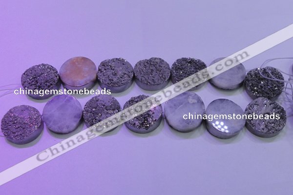 CAG8402 7.5 inches 30mm coin silver plated druzy agate beads