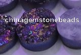 CAG8404 7.5 inches 30mm coin rainbow plated druzy agate beads