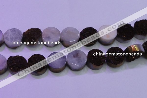 CAG8405 7.5 inches 30mm coin purple plated druzy agate beads