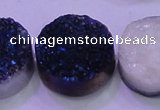 CAG8406 7.5 inches 30mm coin blue plated druzy agate beads