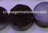 CAG8415 7.5 inches 35mm coin purple plated druzy agate beads