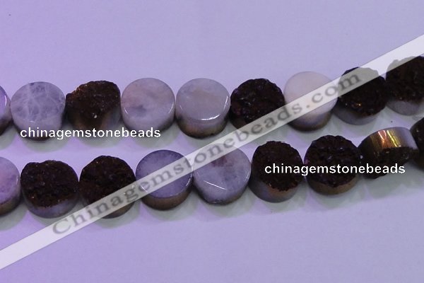 CAG8415 7.5 inches 35mm coin purple plated druzy agate beads