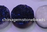 CAG8416 7.5 inches 35mm coin blue plated druzy agate beads