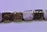 CAG8420 7.5 inches 10*10mm square gold plated druzy agate beads