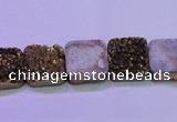 CAG8421 7.5 inches 12*12mm square gold plated druzy agate beads