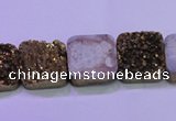 CAG8423 7.5 inches 16*16mm square gold plated druzy agate beads