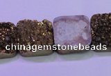 CAG8426 7.5 inches 22*22mm square gold plated druzy agate beads