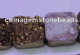 CAG8427 7.5 inches 25*25mm square gold plated druzy agate beads