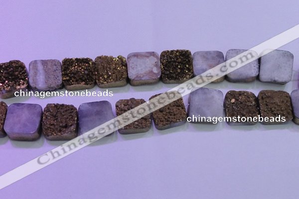 CAG8427 7.5 inches 25*25mm square gold plated druzy agate beads