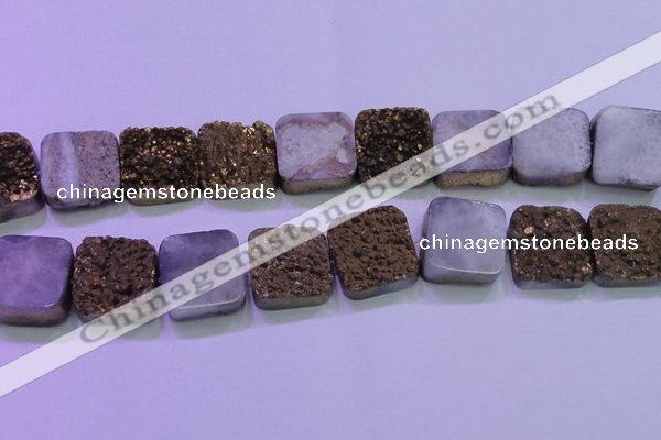 CAG8428 7.5 inches 28*28mm square gold plated druzy agate beads