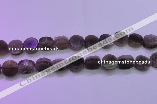 CAG8434 15.5 inches 18mm coin grey druzy agate gemstone beads