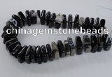 CAG8550 15.5 inches 9*23mm - 10*25mm square black line agate beads