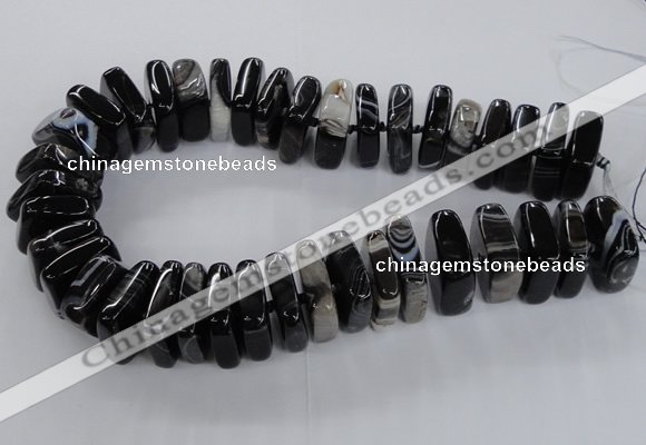 CAG8550 15.5 inches 9*23mm - 10*25mm square black line agate beads