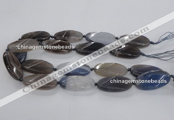 CAG8568 20*40mm faceted & twisted oval grey agate beads wholesale