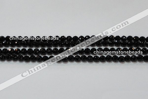 CAG8611 15.5 inches 8mm faceted round black agate gemstone beads
