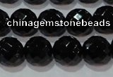 CAG8614 15.5 inches 14mm faceted round black agate gemstone beads