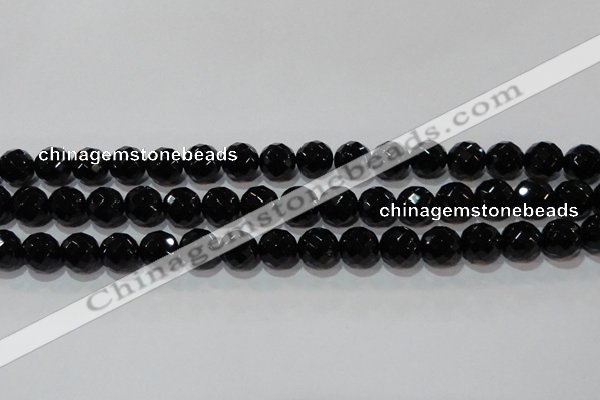 CAG8614 15.5 inches 14mm faceted round black agate gemstone beads