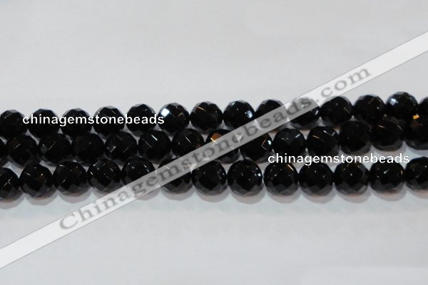 CAG8616 15.5 inches 18mm faceted round black agate gemstone beads