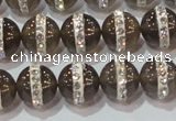 CAG8625 15.5 inches 8mm round grey agate with rhinestone beads