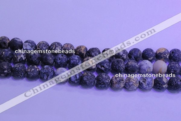 CAG8655 15.5 inches 14mm round matte blue ocean agate beads