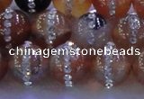 CAG8798 15.5 inches 12mm round agate with rhinestone beads