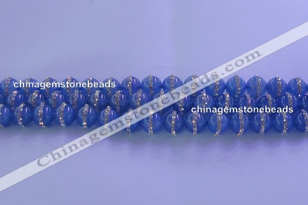 CAG8806 15.5 inches 8mm round agate with rhinestone beads