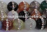 CAG8823 15.5 inches 12mm round agate with rhinestone beads
