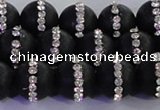 CAG8842 15.5 inches 10mm round matte agate with rhinestone beads